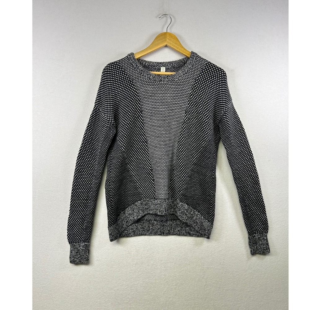 Lululemon Mélange Knit Sweater Black White Speckle 100% Merino Wool Size‎ 8